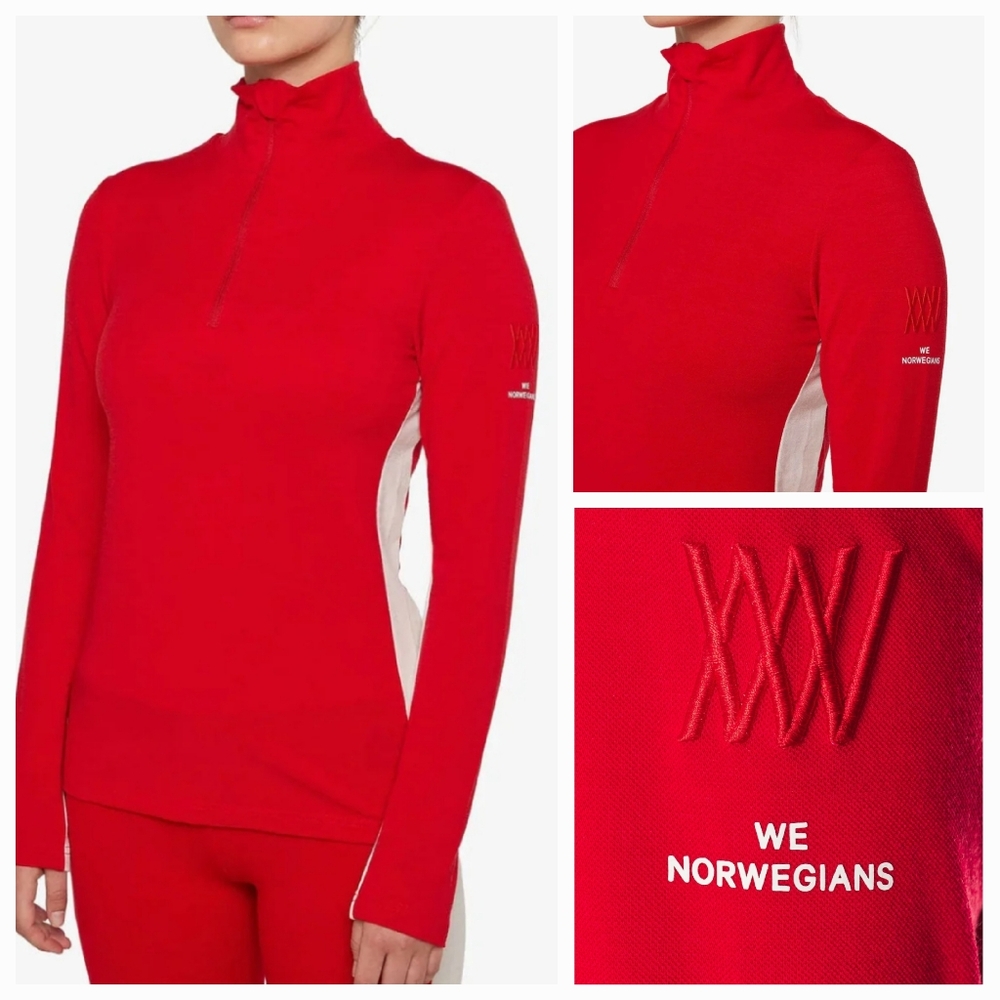 We Norwegians Voss Zip Up Base Layet Top Flame Red